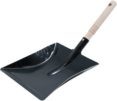 Vuilblik - verzinkt metaal - hout handvat - 42 x 24 cm - zwart - stofblik