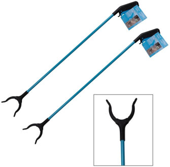 Vuilnis en afval grijper - 2x - grijpstok - oppakstok - blauw - 83 cm