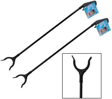 Vuilnis en afval grijper - 2x - grijpstok - oppakstok - zwart - 83 cm