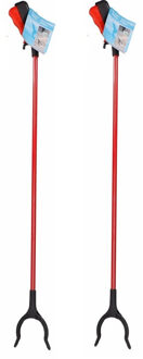 Vuilnis en afval grijper - 2x stuks - grijpstok - oppakstok - rood - 83 cm