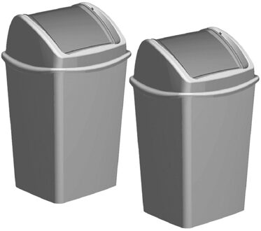 Vuilnisbak/afvalbak met klepdeksel - 2x - Grijs - 9 liter - 24 x 21 x 38 cm - Vuilnisbak/afvalbak