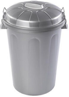 Vuilnisbak/afvalemmer met deksel - 100 liter - lichtgrijs - D50 x H78 cm