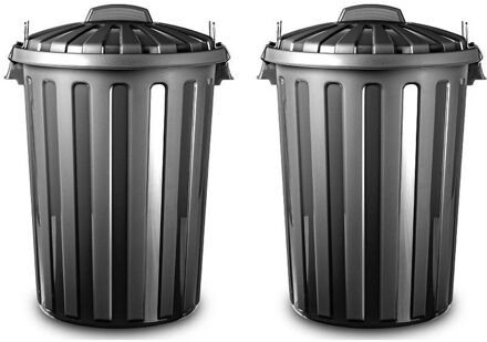 Vuilnisbak/afvalemmer met deksel - 2x - 31 liter - zwart - D37 x H52 cm