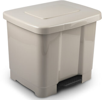 Vuilnisbak/pedaalemmer - 2-vaks - beige - 35 liter - 43 x 38 x 38 cm - kunststof