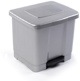 Vuilnisbak/pedaalemmer - 2-vaks - zilver - 35 liter - 43 x 38 x 38 cm - kunststof