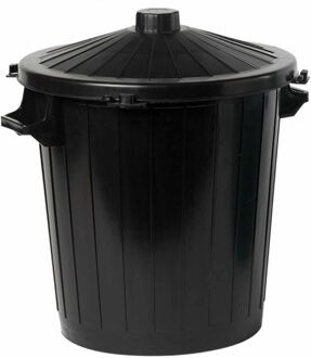 Vuilnisbak/prullenbak emmer met deksel - 80 liter - Zwart - 51 x 65 cm - kunststof