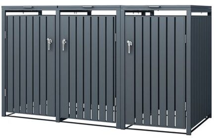 Vuilnisbak voor 3 bakken 240L 200x80x116,3 cm antraciet staal ML-Design Grijs