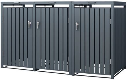 Vuilnisbak voor 3 bakken 240L 200x80x116,3 cm antraciet staal ML-Design Zwart