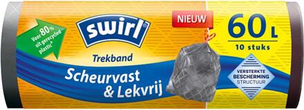 Vuilniszak 60 liter Trekband embossed 10 stuks Zwart