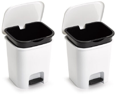 vuilvisbak Pedaalemmer - 2x - wit - 7,5 liter - 24 x 22 x 25 cm - kunststof - afval