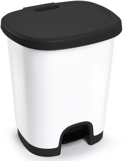vuilvisbak Pedaalemmer - wit/zwart - 18 liter - 33 x 28 x 40 cm - kunststof - afval