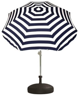 Vulbare parasol met blauw wit gestreepte parasol