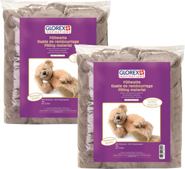 vulmateriaal - 2x - polyester - 1 kilo gram voor knuffels/kussens - bruin - donzig