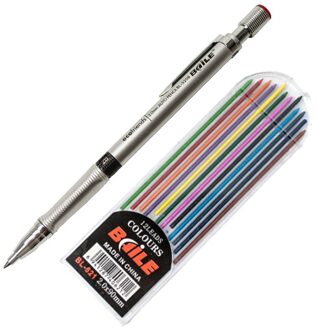 Vulpotlood Set 2.0Mm Kleurrijke Lood Schrijven Student Voor School Kantoor Tekening Plastic Automatische Potlood zilver kleur refill