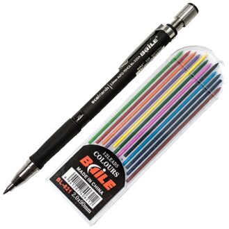 Vulpotlood Set 2.0Mm Kleurrijke Lood Schrijven Student Voor School Kantoor Tekening Plastic Automatische Potlood zwart kleur refill