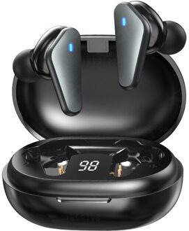 Vuolao Tws Bluetooth 5.0 Koptelefoon Opladen Doos Draadloze Hoofdtelefoon 9D Stereo Sport Waterdichte Oordopjes Headsets Met Microfoon zwart