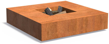 vuurtafel QUAD cortenstaal 120 x 120 x 28 cm