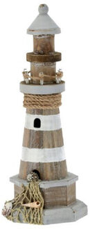 Vuurtoren beeldje - met LED verlichting - 29 cm - maritieme decoratie Bruin