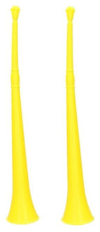 Vuvuzela grote blaastoeter hoorn - 2x stuks - geel - 48 cm - landen fan supporters feestartikelen