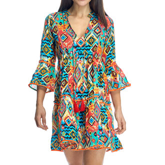 W240995 Vrouwen Korte Strandjurk Veelkleurig