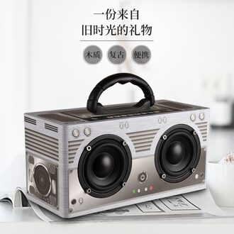 W9 Retro Houten Bluetooth Speaker Draagbare Multifunctionele Vierkante Outdoor Draagbare Home Mobiele Telefoon Grote Stereo grijs