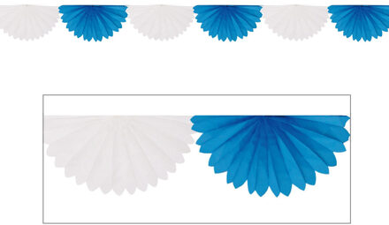 Waaier slinger - 300 cm - papier - blauw/wit - Beieren kleuren - Bayern feestartikelen - oktoberfest
