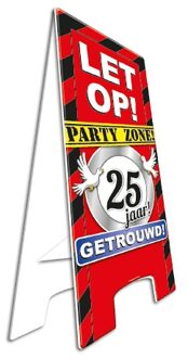 Waarschuwingsbord 25 jaar getrouwd - straatbord - karton - 58 cm - feestversiering - Feestdecoratieborden Multikleur