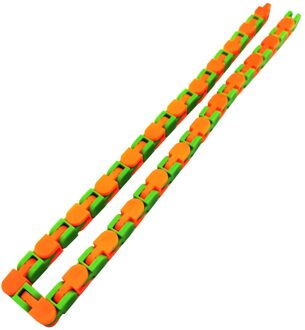 Wacky Tracks Snap En Klik Fidget Speelgoed Kids Autisme Snake Puzzels Classic Sensory Speelgoed Fiets Track Keten Decompressie Speelgoed oranje groen