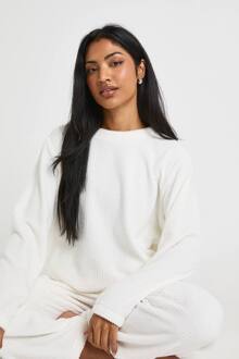 Wafel Fleece Trui & Joggers Lounge Set, Cream - 36