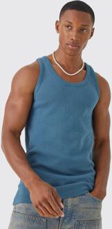 Wafel Gebreid Slim Fit Hemd, Slate - XL