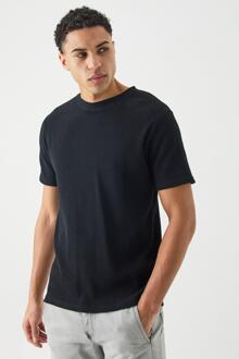 Wafel Gebreid Slim Fit T-Shirt, Black