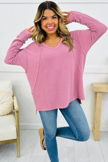 Wafelbrei V-hals Lange Mouwen Roségoud