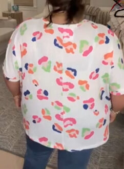 Wafelgebreid Leeuwenprint T-shirt Wit