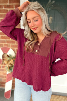 Wafelgebreide Knoptop Donkerrood