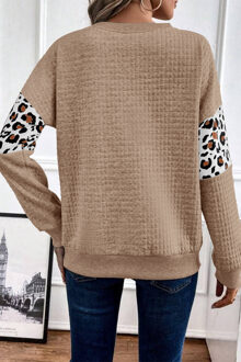 Wafelgebreide Pullover met Luipaardmouwen - maat M Bruin