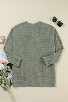 Wafelgebreide Pullover Trui - maat M Salie Groen