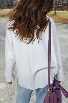 Wafelgebreide Ronde Hals Top Wit