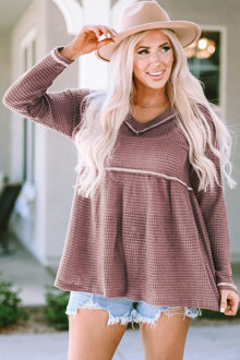Waffle Knit Trui Top - maat L Bruin