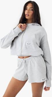 Waffle Zip Through Boxy Crop Hoodie, Grey Marl - XL