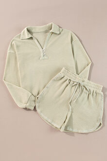 Wafflegebreide Lounge Set Met Shorts Ivoor