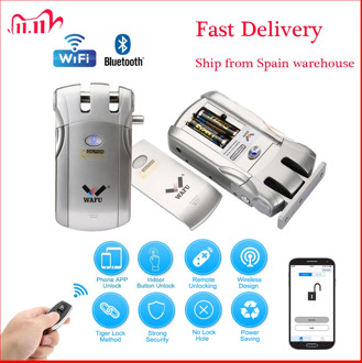 Wafu 019 Remote control Door Lock Wireless wifi Smart Lock Electronic Keyless Door Invisible Lock Phone Control Locks Spain Ship
