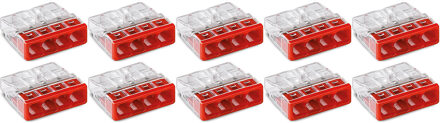 WAGO Lasklem - 4 Polig - 0.5-2.5mm2 - Rood - 10 Stuks