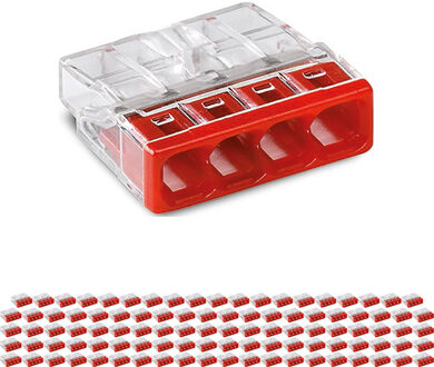 WAGO Lasklem - 4 Polig - 0.5-2.5mm2 - Rood - 100 Stuks