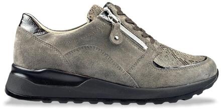 Waldläufer Grijze Leren Sneaker met Rits en Uitneembaar Voetbed Waldläufer , Gray , Heren - 40 EU