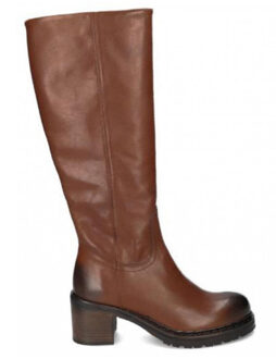 Walk in the Park Stoere cognac leren laarzen met rits Klaproos - 38