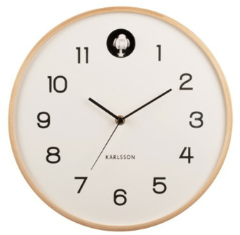 Wall clock Natural Cuckoo birch wood white Wit
