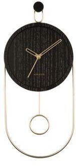 Wall clock Swing pendulum wood veneer black Zwart