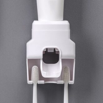 Wall Mount Automatische Tandpasta Dispenser Badkamer Accessoires Waterdichte Lui Tandpasta Knijper Tandenborstelhouder wit