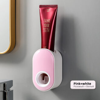 Wall Mount Automatische Tandpasta Dispenser Badkamer Tool Set Tandpasta Squeezer Dispenser Tandenborstelhouder Badkamer Accessoires Roze