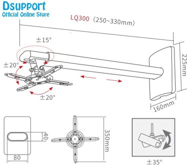 Wall Mount Full Motion Intrekbare Universele Projector Hanger Beugel Laden 15 Kg